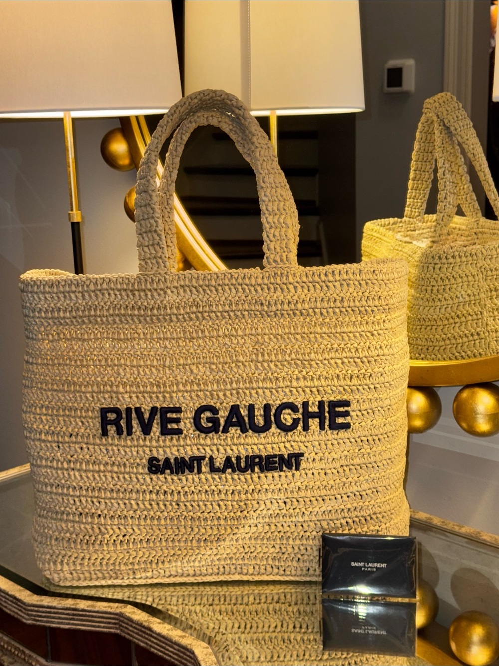 AUTHENTIC Saint Laurent Raffia Rive Gauche Tote Bag - Picture 7 of 12